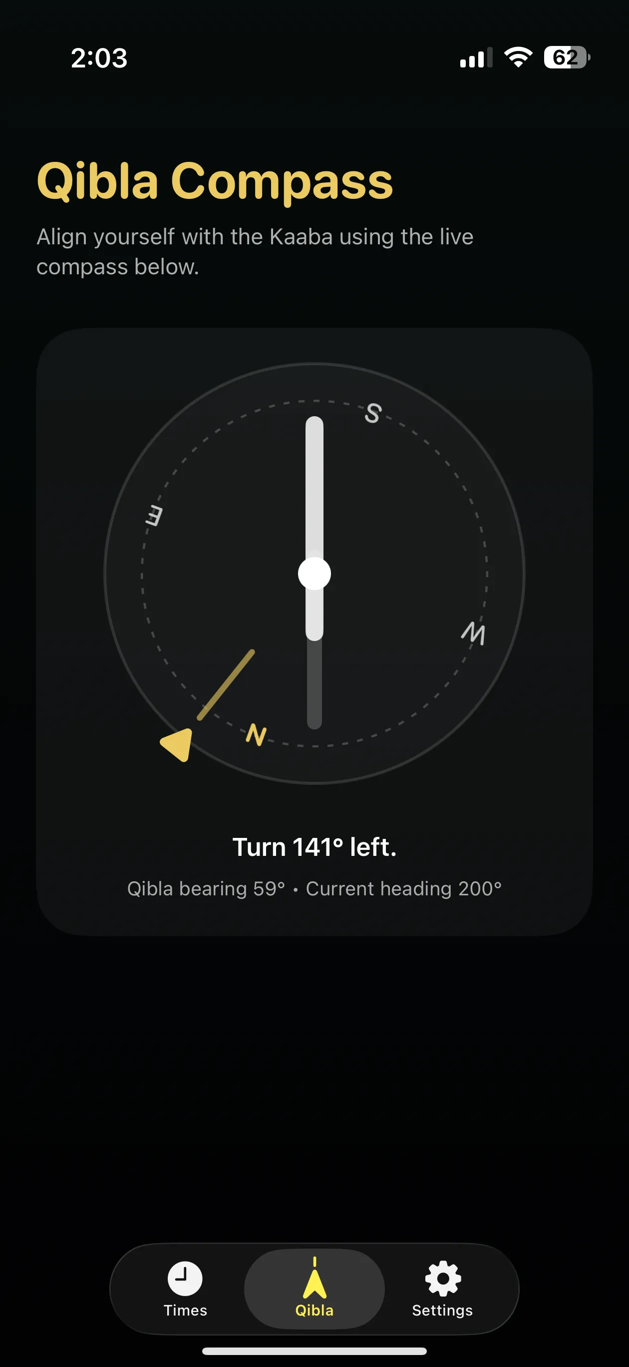 FiveTimes Qibla compass for Muslim prayer direction