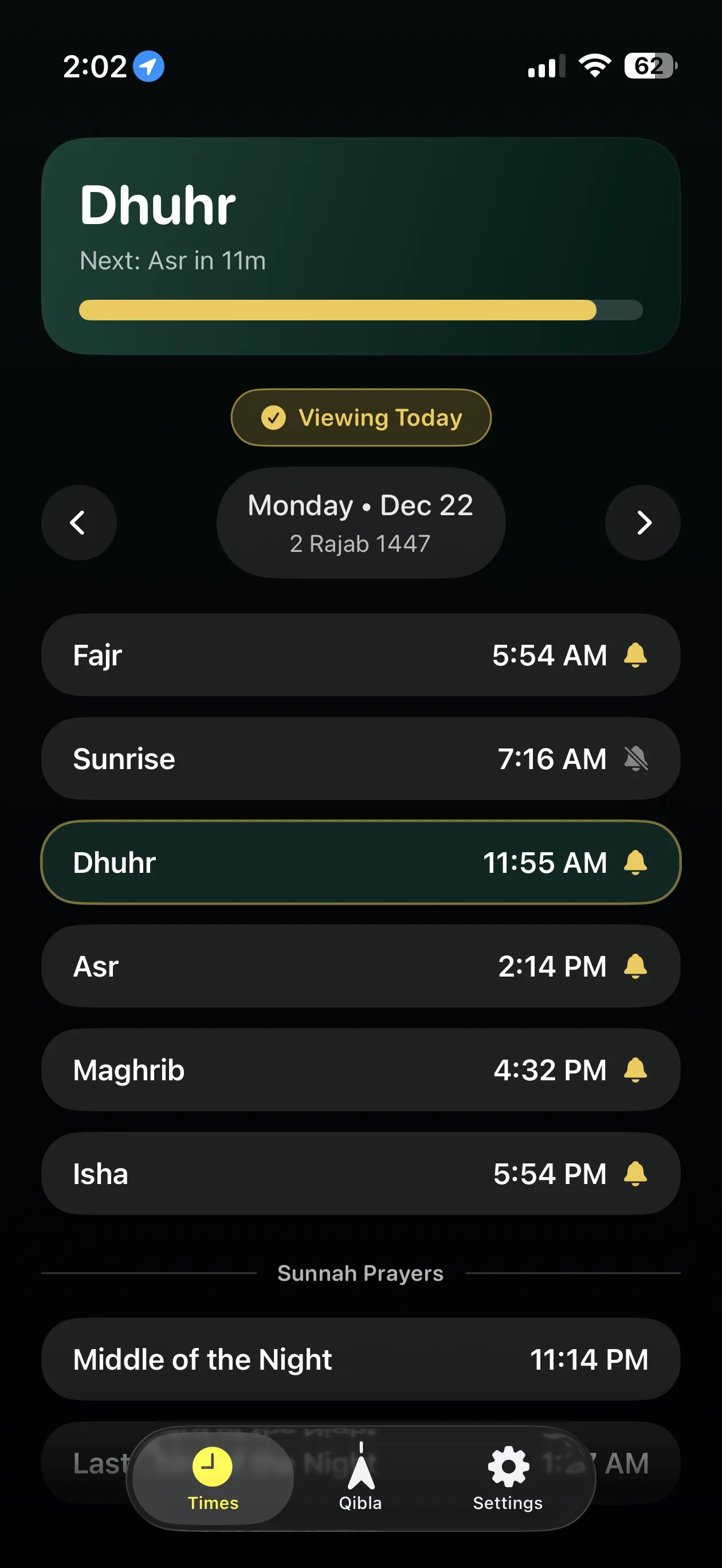 FiveTimes Muslim prayer times schedule on iPhone